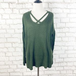Maurices Hunter Green Criss Cross Neckline Drape Slouchy Sweater Size Medium